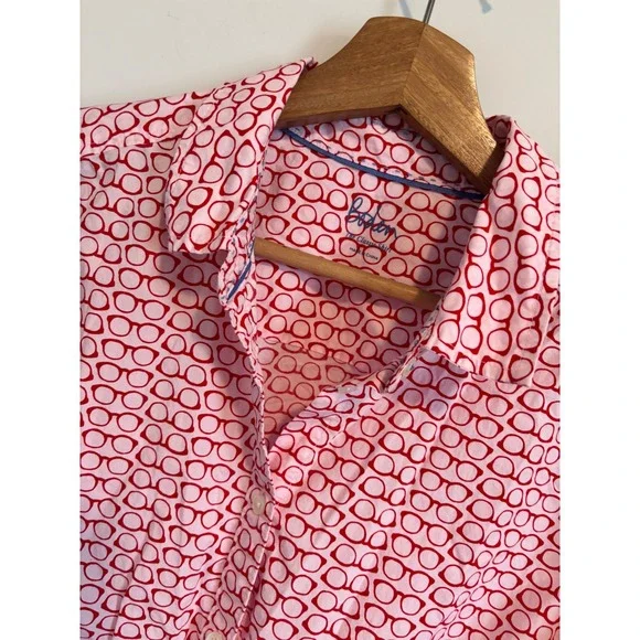 Boden The Classic Shirt Red White Eyeglasses Print Cotton Button Down US 12R - Picture 4 of 9